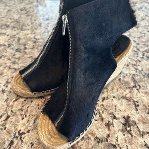 Celine Black and Tan Espadrille Wedges